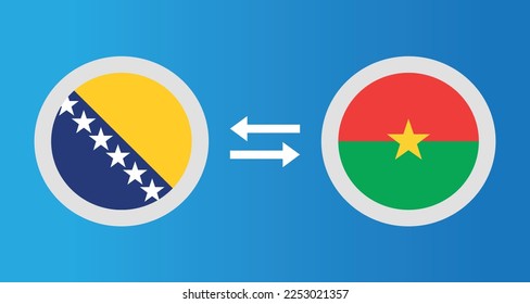 Rundsymbole mit Bosnien und Herzegowina und Burkina Faso Flaggenwechselkurs Konzept Grafikelement Illustration Vorlage Design
