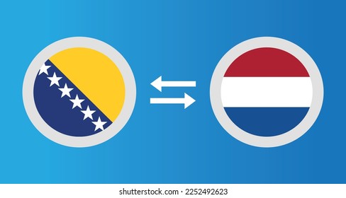 round icons with Bosnia and Herzegovina and Netherlands flag exchange rate concept graphic element Illustration template design
