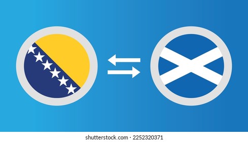 round icons with Bosnia and Herzegovina and Scotland flag exchange rate concept graphic element Illustration template design
