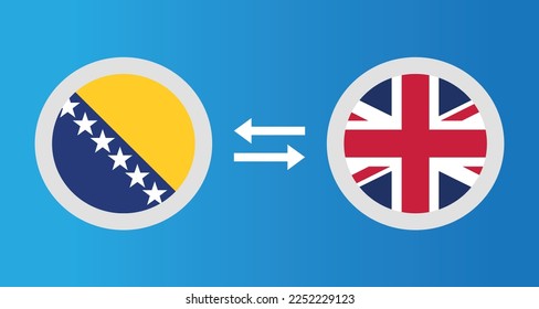 iconos redondos con el concepto de tipo de cambio de la bandera de Bosnia y Herzegovina y el Reino Unido elemento gráfico Ilustración diseño de la plantilla
