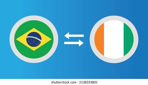 round icons with Brazil and Ivory Coast flag exchange rate concept graphic element Illustration template design
