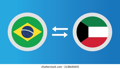 round icons with Brazil and Kuwait flag exchange rate concept graphic element Illustration template design
