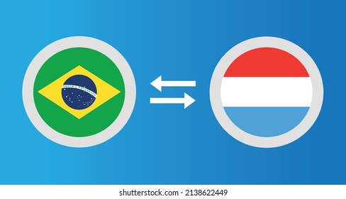 round icons with Brazil and Luxembourg flag exchange rate concept graphic element Illustration template design
