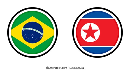 round icons with brazil and north korea flags