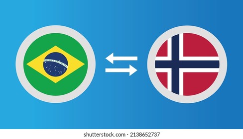 round icons with Brazil and Norway flag exchange rate concept graphic element Illustration template design
