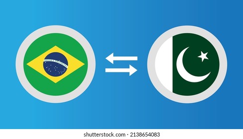 round icons with Brazil and Pakistan flag exchange rate concept graphic element Illustration template design
