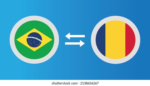 round icons with Brazil and Romania flag exchange rate concept graphic element Illustration template design
