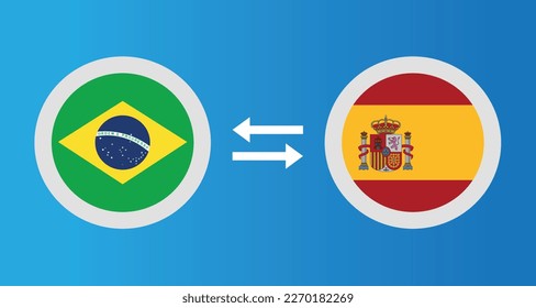 round icons with Brazil and Spain flag exchange rate concept graphic element Illustration template design
