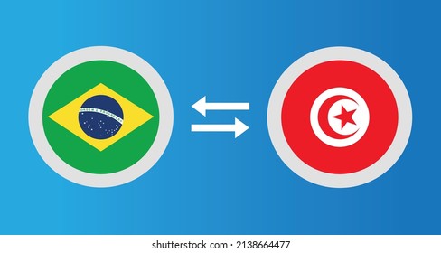 round icons with Brazil and Tunisia flag exchange rate concept graphic element Illustration template design

