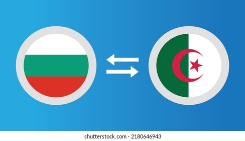 round icons with Bulgaria and Algeria flag exchange rate concept graphic element Illustration template design
