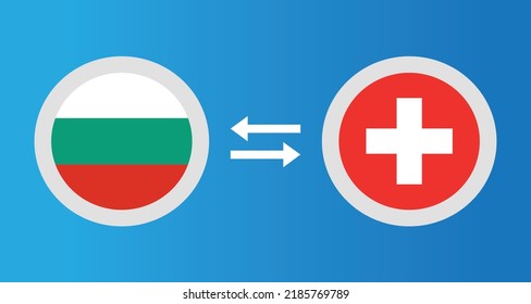 round icons with Bulgaria and Switzerland flag exchange rate concept graphic element Illustration template design
