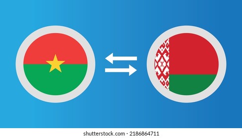 Rundsymbole mit Burkina Faso und Weißrussland Flaggenwechselkurs Konzept Grafikelement Illustration Vorlage Design
