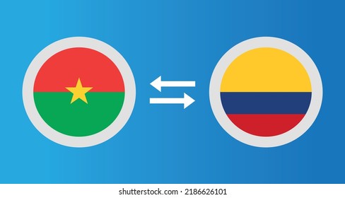 Rundsymbole mit Burkina Faso und Kolumbien Flaggenwechselkurs Konzept Grafikelement Illustration Vorlage Design
