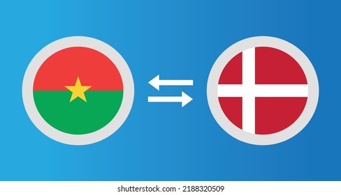 Rundsymbole mit Burkina Faso und Dänemark Flaggenwechselkurs-Konzept Grafikelement Illustration Vorlage Design
