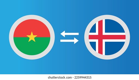 Rundsymbole mit Burkina Faso und Island Flaggen-Wechselkurs-Konzept Grafikelement Illustration Vorlage Design
