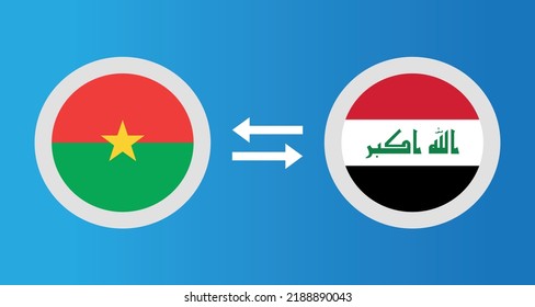 Rundsymbole mit Burkina Faso und Irak Flaggenwechselkurs-Konzept Grafikelement Illustration Vorlage Design
