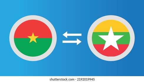 Rundsymbole mit Burkina Faso und Myanmar Flaggenwechselkurs-Konzept Grafikelement Illustration Vorlage Design
