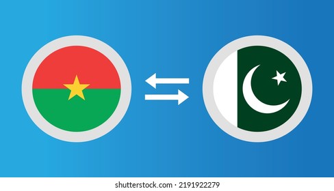 Rundsymbole mit Burkina Faso und Pakistan Flaggen-Wechselkurs-Konzept Grafik-Element Illustration Vorlage Design
