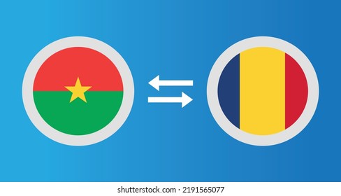 Rundsymbole mit Burkina Faso und Rumänien Flaggenwechselkonzept Grafikelement Illustration Vorlage Design
