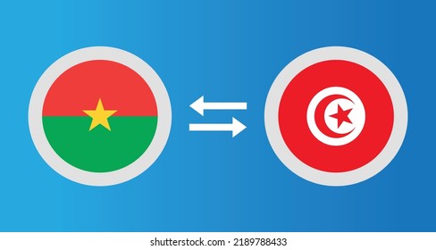 Rundsymbole mit Burkina Faso und Tunesien Flaggen-Wechselkurs-Konzept Grafikelement Illustration Vorlage Design
