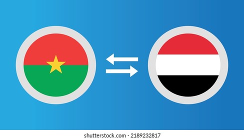 Rundsymbole mit Burkina Faso und Jemen Flaggen-Wechselkurs-Konzept Grafikelement Illustration Vorlage Design
