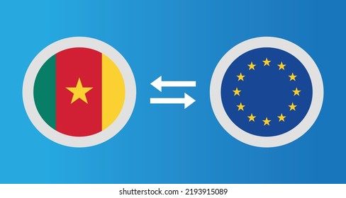 round icons with Cameroon and European Union flag exchange rate concept graphic element Illustration template design
