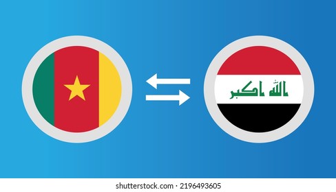 round icons with Cameroon and Iraq flag exchange rate concept graphic element Illustration template design
