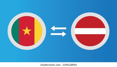 round icons with Cameroon and Latvia flag exchange rate concept graphic element Illustration template design
