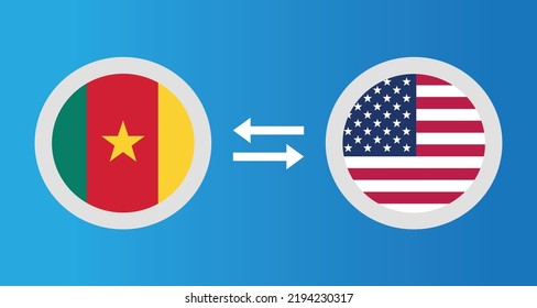 round icons with Cameroon and United States flag exchange rate concept graphic element Illustration template design
