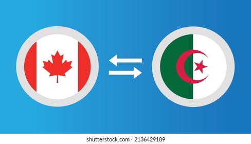round icons with Canada and Algeria flag exchange rate concept graphic element Illustration template design
