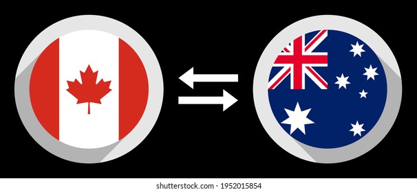 round icons with canada and australia flags. cad to aud exchange rate concept
