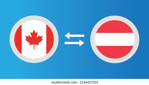 round icons with Canada and Austria flag exchange rate concept graphic element Illustration template design
