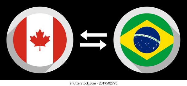 round icons with canada and brazil flags. cad to brl exchange rate concept
