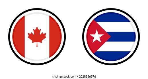 round icons with canada and cuba flags isolated on white background
