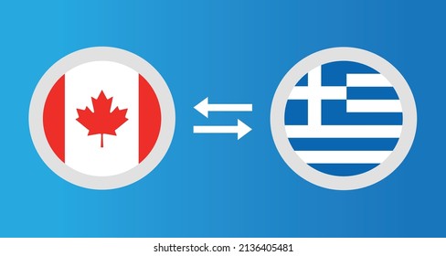 round icons with Canada and Greece flag exchange rate concept graphic element Illustration template design
