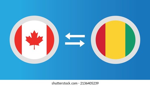 round icons with Canada and Guinea flag exchange rate concept graphic element Illustration template design

