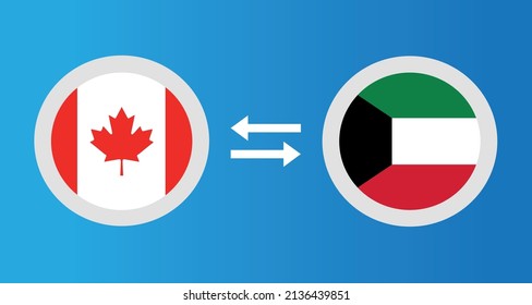 round icons with Canada and Kuwait flag exchange rate concept graphic element Illustration template design
