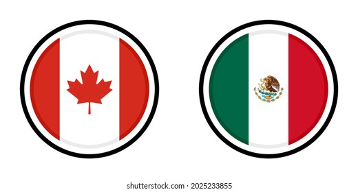 round icons with canada and mexico flags isolated on white background
