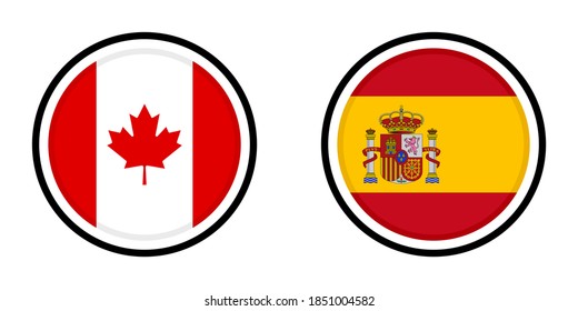 round icons with canada and spain flags isolated on white background