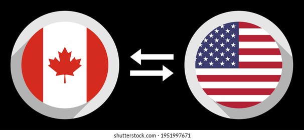 iconos redondos con canadá y banderas de estados unidos. concepto de tipo de cambio eur to usd
