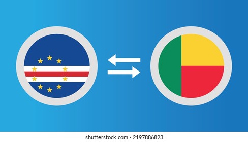 round icons with Cape Verde and Benin flag exchange rate concept graphic element Illustration template design
