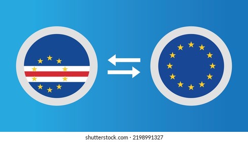 round icons with Cape Verde and European Union flag exchange rate concept graphic element Illustration template design
