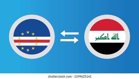 round icons with Cape Verde and Iraq flag exchange rate concept graphic element Illustration template design
