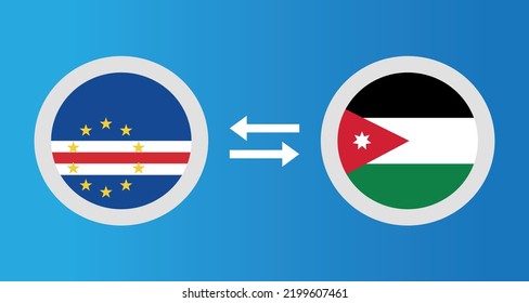 round icons with Cape Verde and Jordan flag exchange rate concept graphic element Illustration template design
