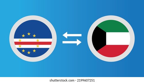 round icons with Cape Verde and Kuwait flag exchange rate concept graphic element Illustration template design
