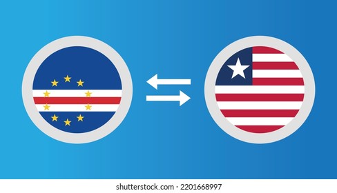 round icons with Cape Verde and Liberia flag exchange rate concept graphic element Illustration template design
