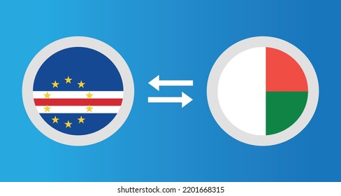 round icons with Cape Verde and Madagascar flag exchange rate concept graphic element Illustration template design
