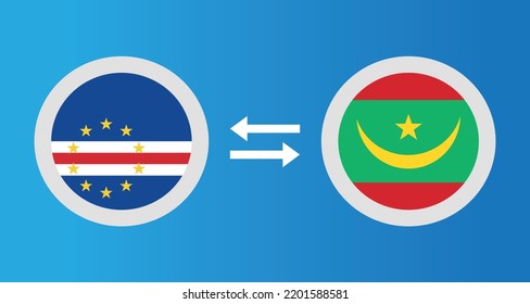 round icons with Cape Verde and Mauritania flag exchange rate concept graphic element Illustration template design
