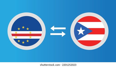 round icons with Cape Verde and Puerto Rico flag exchange rate concept graphic element Illustration template design
