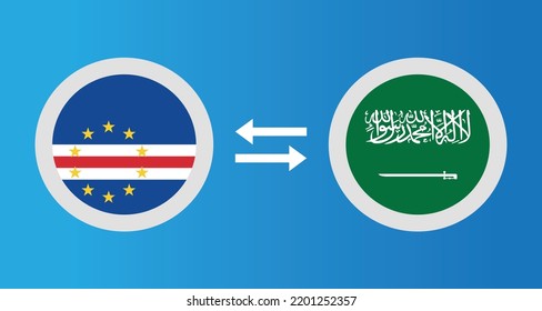 round icons with Cape Verde and Saudi Arabia flag exchange rate concept graphic element Illustration template design
